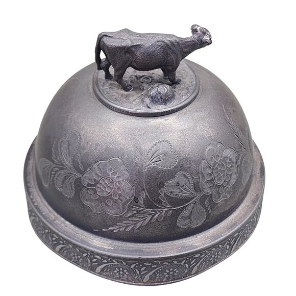 Antique Meriden Britannia Co Silver Plated Butter Dish Victorian Floral 3.5"h - Picture 2 of 9